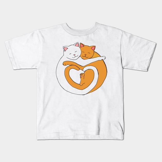 Valentine's Heart Cats Orange and White All You Need is Snugs Kids T-Shirt by xenotransplant